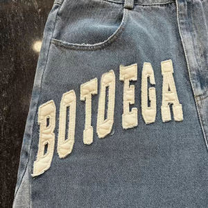 Custom Embroidered Patches Logo Manufacturer Raw Hem Cut Edge Distressed Streetwear Hip Hop Cargo Jean <strong>Shorts</strong> for Men - Product Image 4