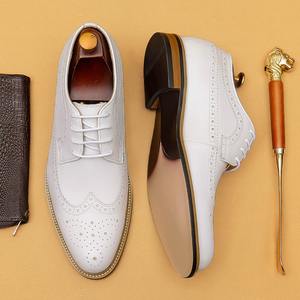 Heel <b>shoes</b> for wedding groom - <b>white</b> leather <b>shoes</b> for <b>men</b> - genuine leather business formal <b>shoes</b> - Product Image 2