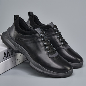 Chaussures décontractées pour hommes en cuir véritable, bout rond, à lacets, légères, semelle extérieure en caoutchouc, semelle intermédiaire en EVA, doublure en mesh - Product Image 3