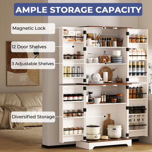 Organizador de Almacenamiento Estilo Rústico <span class=keywords><strong>Blanco</strong></span> Ustovian para Comedor, Puertas Corredizas, Estantes Ajustables, Gabinete de Cocina de Madera Rústica - Product Image 3