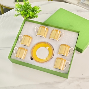 New Discounted European Luxury Eco-Friendly Yellow Bone China <b>Espresso</b> 6 <b>Cup</b> and Saucer As Business Gift - Product Image 3