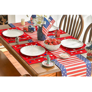 맞춤형 모던 크리스마스 레드 & 블루 컬러풀 럭셔리 홈 프린트 방수 친환경 테이블 러너 스트라이프 로고 포함 - Product Image 1