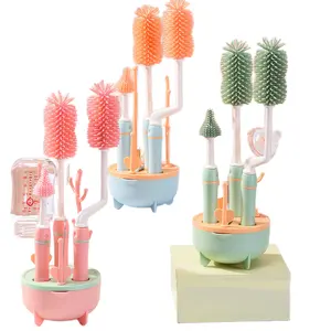 Portable étendoir multi-fonctionnel bébé biberon brosse Silicone voyage Portable bébé biberon mamelon paille brosse ensemble