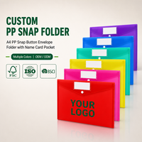 Pochette de documents transparente A4 en PP avec logo personnalisé, 0,18 mm, étanche, avec bouton-pression, pochette en plastique pour dossiers avec poche pour cartes, pour bureau d'entreprise, OEM