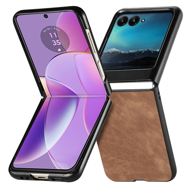 Vegan Leather Skin PC Frame Shockproof Phone Cover for Motorola Moto RAZR 50 40 Ultra