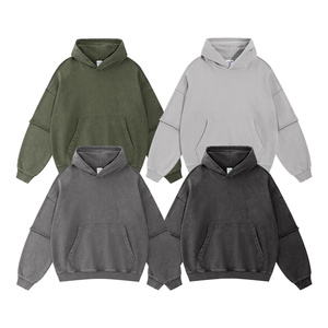 Sudadera con capucha de algodón 100% lavado de 430G con cremallera, bordado 3D y estampado para hombre, estilo urbano de otoño-invierno, venta al por mayor - Product Image 1