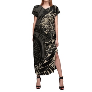 Maxi scollo a V estivo da donna del Pacifico polinesiano da sera abito <span class=keywords><strong>lungo</strong></span> floreale elegante <span class=keywords><strong>con</strong></span> <span class=keywords><strong>spacco</strong></span> <span class=keywords><strong>laterale</strong></span> abiti lunghi <span class=keywords><strong>con</strong></span> tasche - Product Image 5