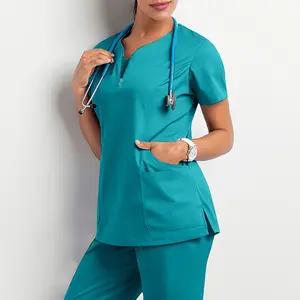 Wholesale Polyester Rayon Spandex Hospital Doctor Uniforms Scrubs Pharmacy Medical Doctor Nurse Women Custom Logo Scrubs Suits