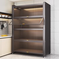 Meuble de rangement de cuisine moderne, étagère multi-niveaux pour casseroles et bols, buffet sur pied anti-poussière avec portes coulissantes