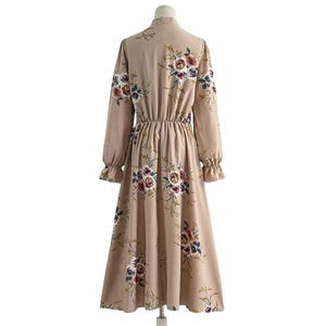 Floral Printing <strong>Beautiful</strong> Dress Bow Stand Collar Breathable Long Dress Modest Robe Muslim Women Dubai <strong>Abaya</strong> - Product Image 4