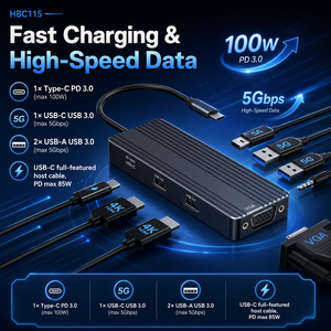 Hub <span class=keywords><strong>USB</strong></span>-C 8 en 1, double <span class=keywords><strong>HDMI</strong></span> 4K 60Hz, VGA, triple écran, 100W PD, audio, <span class=keywords><strong>adaptateur</strong></span> de station d'accueil multiport Type C pour MacBook - Product Image 5