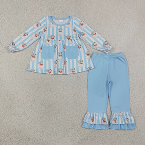 Sibling Baby Girls Santa Pockets Stripe <b>Tunic</b> Ruffle Pants <b>Christmas</b> Clothes Sets - Product Image 3