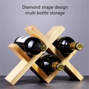 Solid Pine Wood Rhombus Shape Classic Style Three-Layer Polished Standing Wine Glass <b>Bottle</b> Holder 3-<b>Bottle</b> Capacity Home - Product Image 2