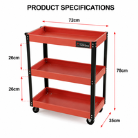 Chariot d'atelier mécanique à 3 niveaux avec roulettes, armoire à outils, établi de garage, étagères OEM/ODM, garantie de 6 mois