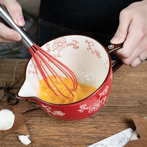<span class=keywords><strong>Ciotola</strong></span> in Ceramica Resistente con Impugnatura, Tazza per Sbattere le Uova con Bocca di Drenaggio, Stampa Sakura, <span class=keywords><strong>Ciotola</strong></span> per Mescolare - Product Image 1
