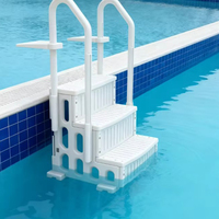 Échelle de piscine en plastique renforcé blanc avec barre transversale antidérapante, 3 marches, pour piscine creusée, avec double main courante
