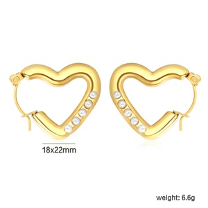 Modernos Aros de Acero Inoxidable Chapados en Oro de 18K, Joyería de Moda, Resistentes al Agua, con Incrustaciones de Perlas y Corazón, para Mujer, Regalo - Product Image 1