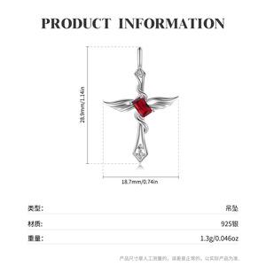 우아한 크로스 윙 펜던트 목걸이, 탄생석 지르코니아 925 스털링 실버 여성용 주얼리, 트렌디한 선물, 드롭쉬핑 - Product Image 4