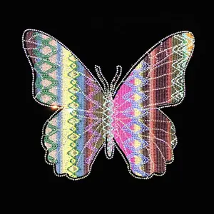 Heat Transfers Stickers Designer Custom Butterfly Logo Hotfix Satin Fabric Appliques Rhinestones Patches for Clothing