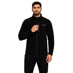 Tiierwear <b>Men's</b> <b>Black</b> Polar <b>Fleece</b> <b>Jacket</b> Stand Collar Zip-Up Windproof Casual Winter Quick Dry Breathable Eco-Friendly 100% - Product Image 1