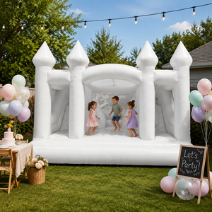 Château <span class=keywords><strong>gonflable</strong></span> blanc personnalisé avec double toboggan, aire de jeux <span class=keywords><strong>gonflable</strong></span> pour les fêtes et la location - Product Image 1