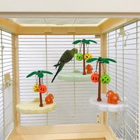 Nouvelle perchoir-plateforme pour oiseaux, décoration de cage pour perruches, en forme de cocotier rectangulaire, jouet pour perroquets, boule à mâcher avec clochette