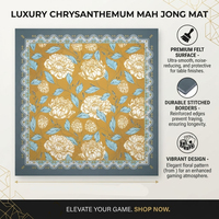 Tapis de Mahjong en Caoutchouc Esthétique Premium, Motif Floral Doré Vintage, Bordure Orientale Élégante, Antidérapant, Silencieux, pour Table de Jeu et Cartes
