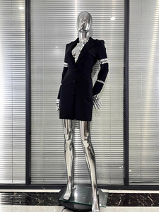 <span class=keywords><strong>Robe</strong></span> <span class=keywords><strong>noire</strong></span> sexy à col tailleur et décolleté plongeant avec design bandage, GX-2026 Waterdrop Sleeve, pour les fêtes et les banquets - Product Image 4