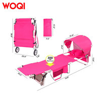 Chaise longue pliante WOQI avec auvent, lit de camping inclinable portable avec oreiller et poche latérale pour la plage, la piscine, la terrasse