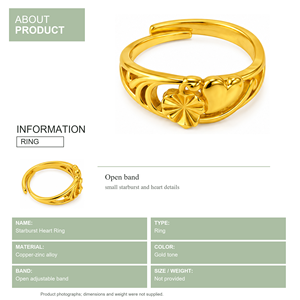 Golden Heart Flower <b>Ring</b> 9K <b>Gold</b> Jewelry <b>24K</b> Plated Romantic Style Unisex Daily Wear Gift Fashion <b>Rings</b> - Product Image 2