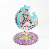 Figurine en acrylique Fille Lapin Gothique avec Lune, Design Original, En Stock, Découpée avec Fente pour Support, Base Ronde Cercle Magique, Transparente, Vente en Gros