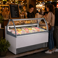 Vitrine de présentation de glaces en verre incurvé de qualité supérieure avec une température de -16 à -20 degrés ° Vitrine à glaces commerciale avec congélation et éclairage LED pour salon de crème glacée