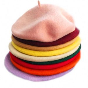 Béret en feutre de laine uni de couleur unie pour femmes, vente en gros - Product Image 1