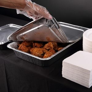 Boardwalk 12.88 In. X 20.81 In. X 0.63 In. Aluminum Disposable <b>Steam</b> Table <b>Pan</b> Lids (50/Carton) - Product Image 1