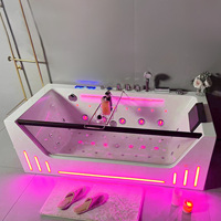 Baignoire double autoportante en acrylique, design graphique blanc moderne, pour hôtel, avec drain d'angle pour trempage