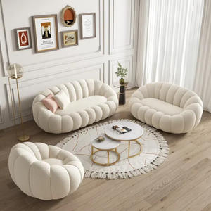 Sofá Puff en Forma de Calabaza, Diseño Arqueado, Tela Flocada Extra Suave, Sillón Giratorio para Sala de Estar - Product Image 1