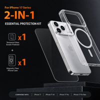 Protection d'écran en verre trempé 9H transparente 2-en-1 et coque magnétique pour iPhone 17 18 Pro Max Air