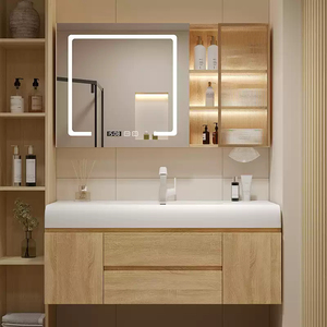 Meuble-lavabo de salle de bain de luxe en mélaminé avec miroir intégré et lavabo en céramique pour usage hôtelier - Product Image 6