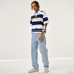 MAKITAPE Vente en gros T-shirt homme à manches courtes avec impression de rayures personnalisée, 250 g/m², col à revers, coupe ample, style polo - Product Image 3