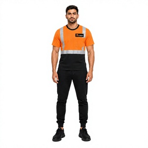 Men's <b>Hi</b> <b>Vis</b> Reflective Polyester Breathable Color Block Short Sleeve O Neck Safety Workwear <b>T</b>-<b>Shirt</b> - Product Image 1