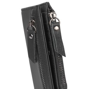 <b>Men's</b> Genuine Leather <b>Wallet</b> Black <b>RFID</b> Anti-Theft Multi-Card Zipper Closure Casual Everyday Use - Product Image 3