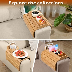 Anti-Slip Couch Cup Holder Foldable <b>Sofa</b> Arm Table <b>Sofa</b> Armrest Table Bamboo Couch Cup Holder Tray Bamboo Couch Arm Tray - Product Image 3