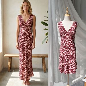 Robe de thé vintage française pour femmes, imprimé léopard rouille, robe maxi et mini sans manches en soie délavée - Product Image 3