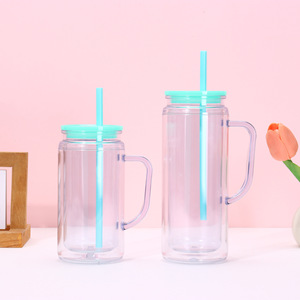 Nouveau Gobelet Tumbler en Plastique ABS à Double Paroi Pré-percé de 16oz et 20oz, avec Poignée, Couvercles Colorés et Paille, Résistant aux Chutes et Robuste - Product Image 3