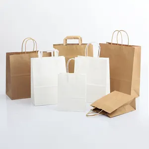 Biểu tượng tùy chỉnh in bolsas de ppapel Kraft mua sắm túi giấy với xử lý