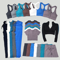 Vêtements de sport pour la gym, vêtements de musculation, ensemble de yoga côtelé sans couture 5 pièces, tenue de sport pour femmes