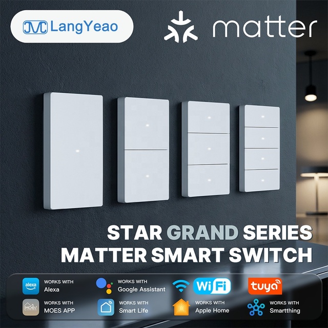MOES Star Grand Matter WiFi US Smart Switch 1/2/3/4 Gang 2200W 10A Full-Surface Click Works with Apple Home Alexa Google Home