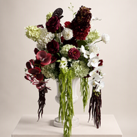 Boule de fleurs artificielles personnalisée PPS, couleur bordeaux et vert, arrangement floral coloré pour la décoration de table de mariage et d'événements