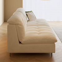 Canapé droit moderne et minimaliste en tissu chenille finition velours, couleur crème sable, une place, en bois, directement de l'usine