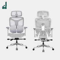 Chaise de bureau ergonomique moderne pivotante blanche entièrement en maille, chaise de direction avec support lombaire papillon à cadre en Y argenté et siège coulissant